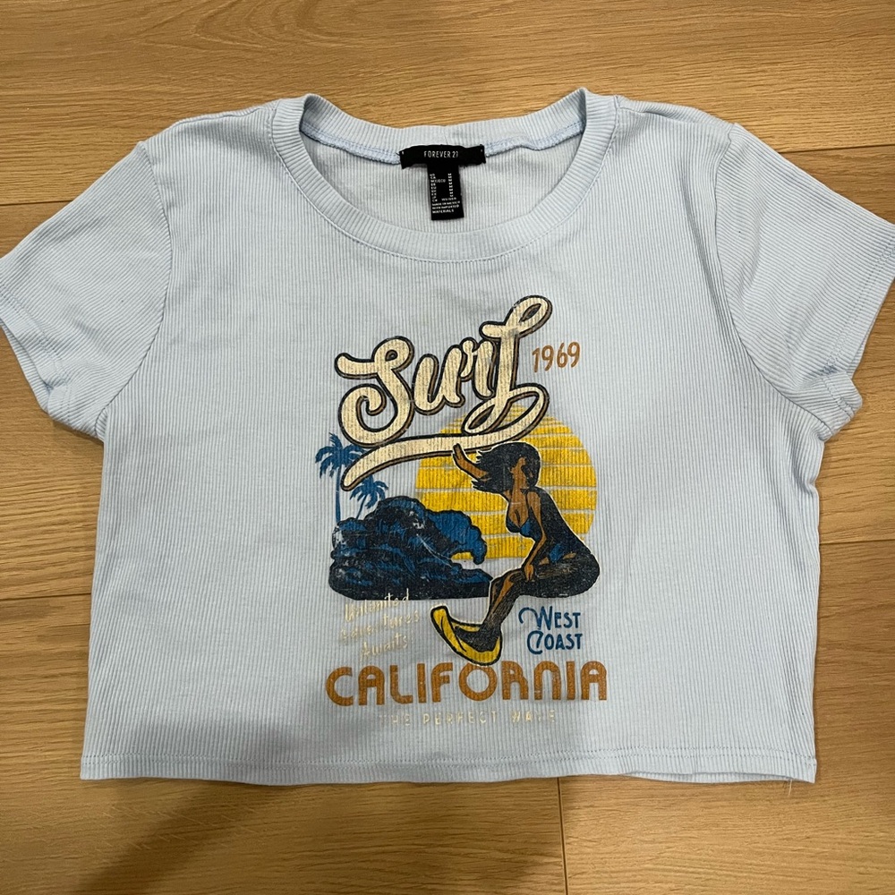 Forever 21 baby tee top, baby blue color, fits true to size.